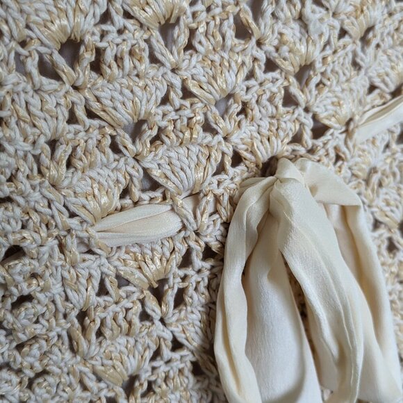 Size 8 Moschino Aeffe S.P.A. cotton crochet summer dress, neutral mini sun dress - Picture 10 of 13